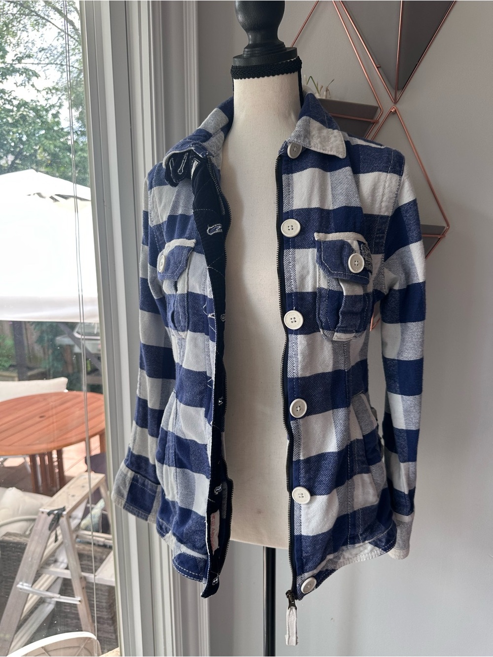 SUPERDRY Blue White Plaid Gingham Western Flannel Jacket Shacket Size Small